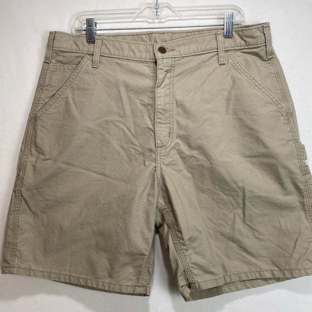 VTG Carhartt B144 Canvas Carpenter Shorts Mens 36 Tan Cotton Utility Workwear